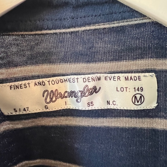 Wrangler Men's Blue Gray Striped Polo Shirt Short Sleeve Medium M Golf - Picture 4 of 4